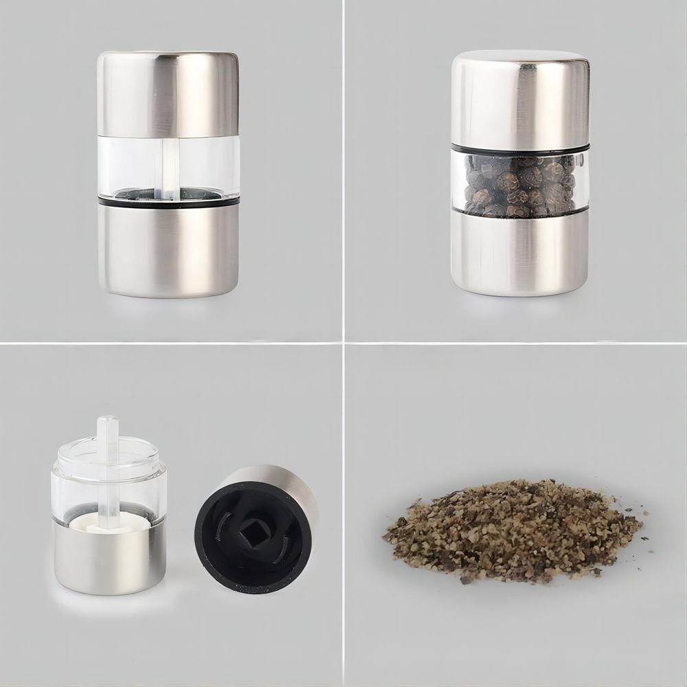 Compact Seasoning Grinder,Stainless Steel Small Spice Mill,Portable Glass Grinder for Kitchen,Travel,Camping,2.05in