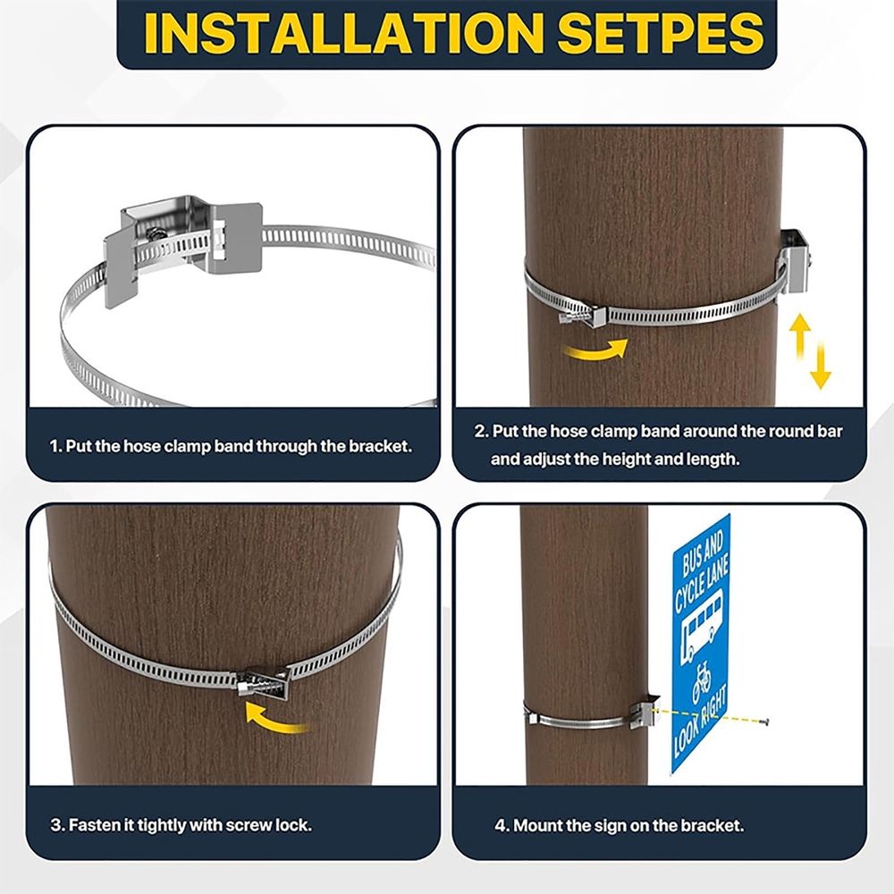 Adjustable Sign Mounting Brackets,2 Pcs Stainless Steel Pole Clamps for Larger Poles 4-15in,Heavy Duty Street Sign Hardware for Utility Poles Security Cameras Solar Lights and Mailboxes