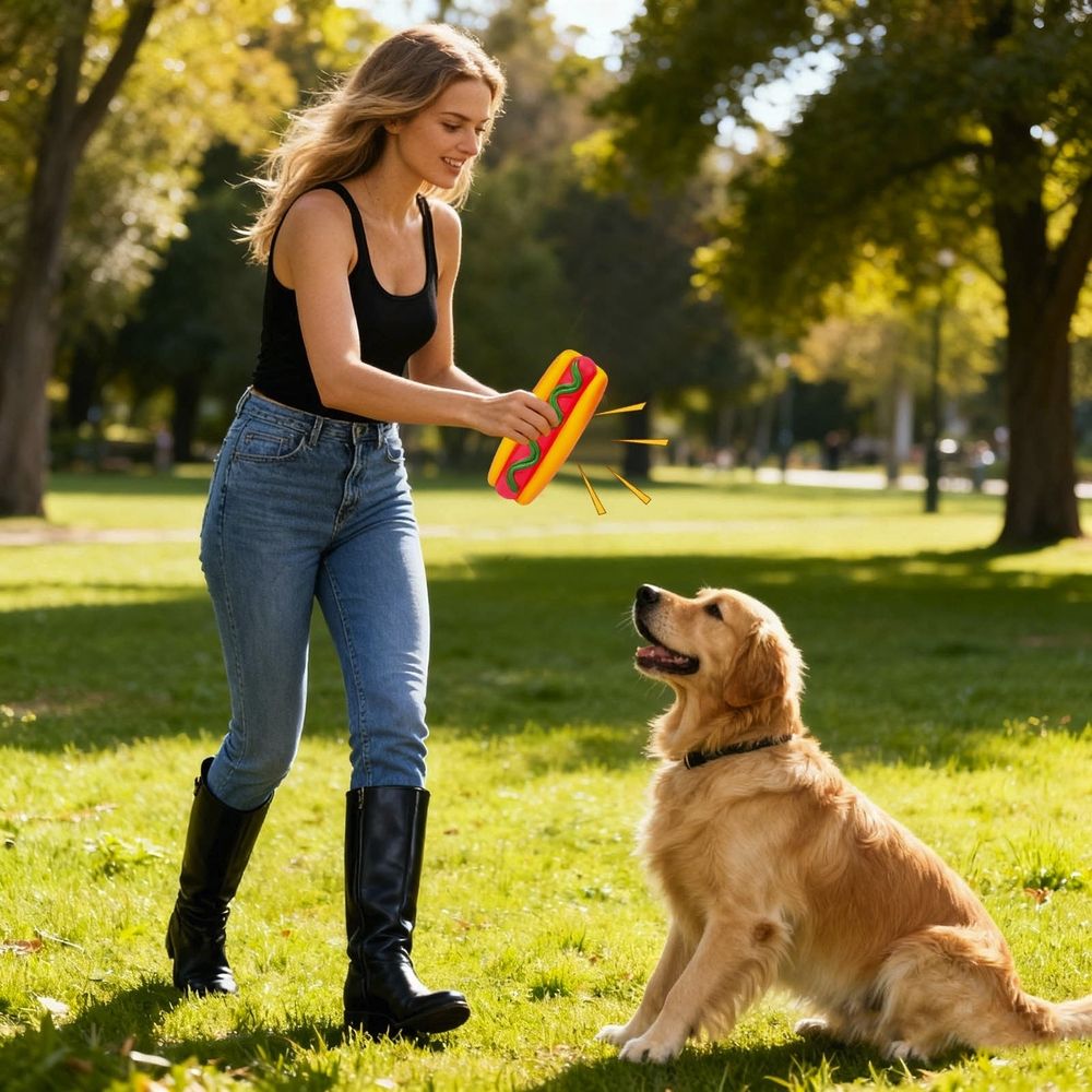 Squeaky Hot Dog Toy for Dogs,Funny Vinyl Chew Toy with Built-in Squeaker,Interactive Fetch and Chew for Small Medium Breeds,5.6in