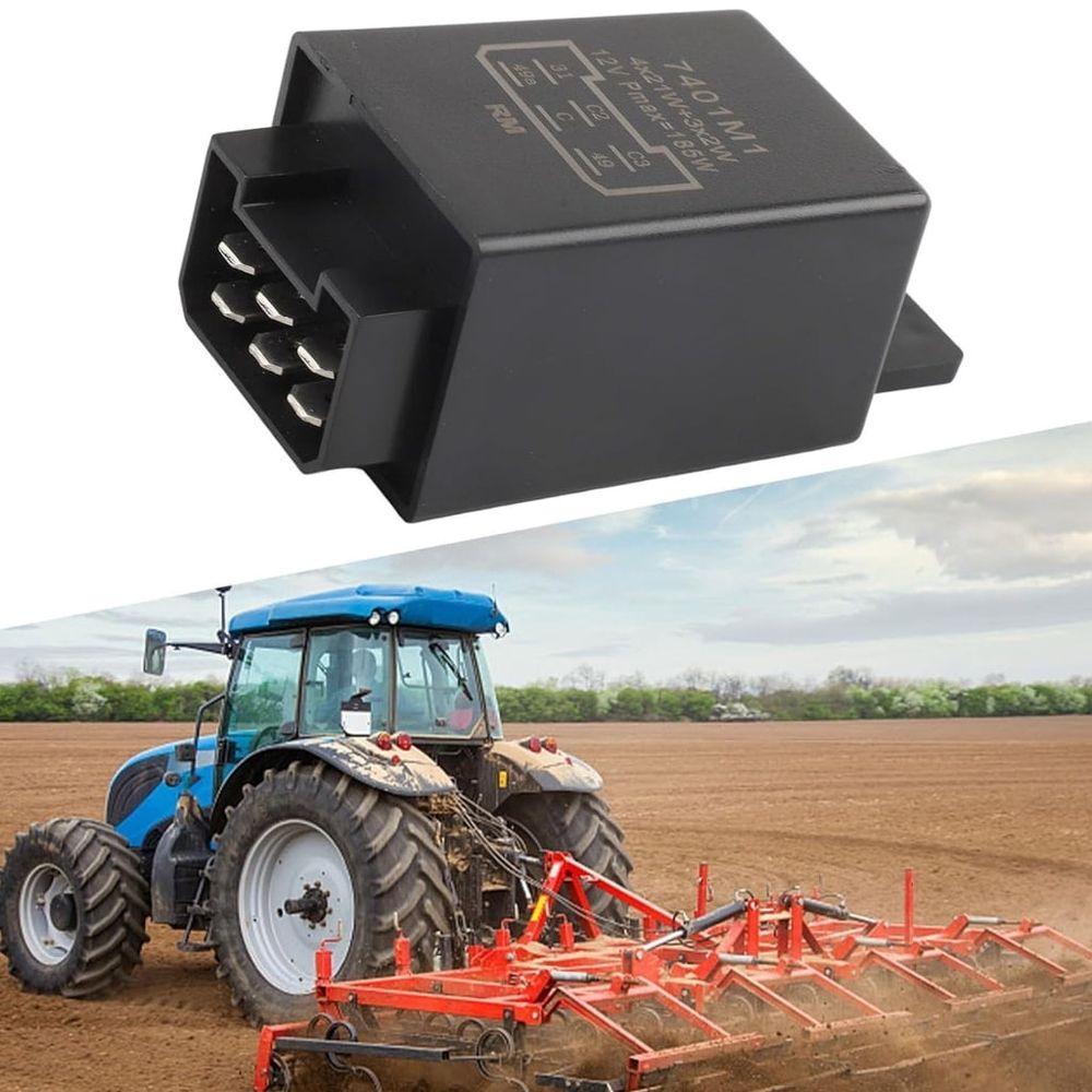 Vehicle Flasher Unit 12V with 6 Pin Terminal Layout and Mounting Ear, Rectangular Indicator Part for Turn Signal Circuit Service and Electrical Checks