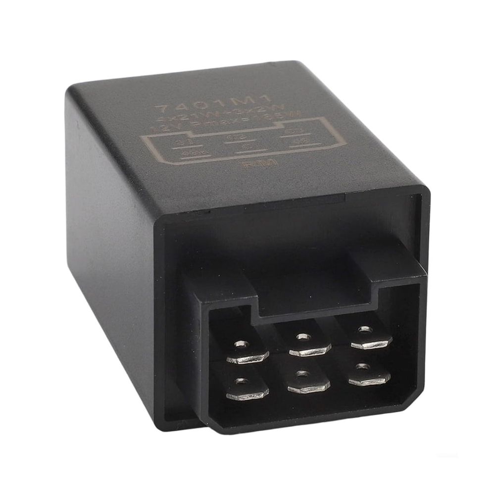 Vehicle Flasher Unit 12V with 6 Pin Terminal Layout and Mounting Ear, Rectangular Indicator Part for Turn Signal Circuit Service and Electrical Checks