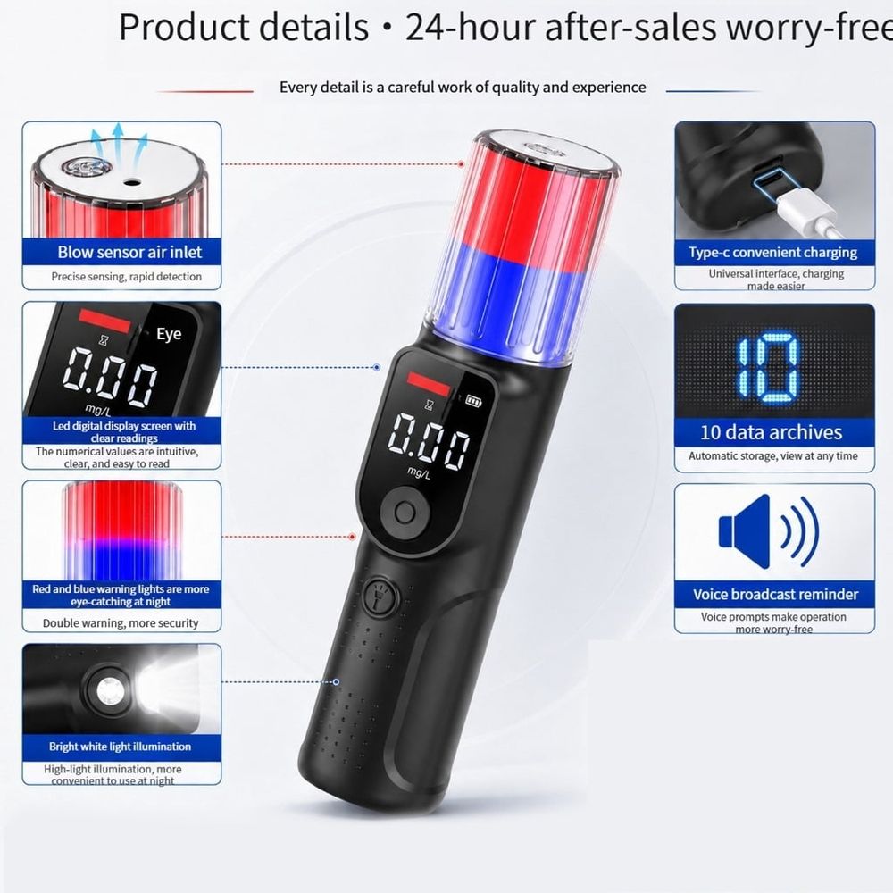 High Accuracy Digital Alcohols Detectors with Type C Charging & Easy Carry Design Fast Response Breathalyzer for Car & Home