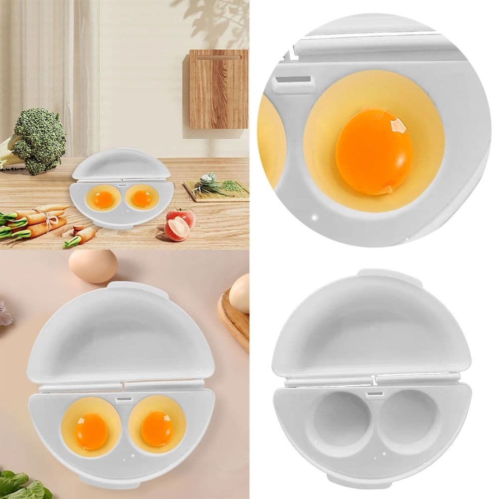Microwave Egg Cooker Non-Stick Omelet Maker 2-Cavity Quick Breakfast Cooking Pan Food-Grade Plastic Tool White 9.84x5.12x2.36in