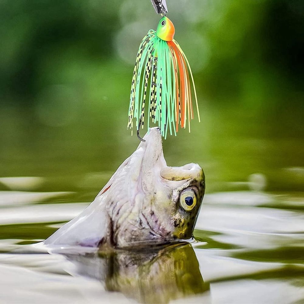 12 Pieces Fishing Lures,Baits Spinner Swim Flipping Bladed Jigs ,Chatter Fish Bait for Salmon Pike Trout Swing Trailers