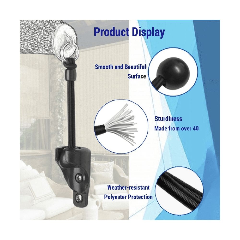 Upgraded Bungee Kit and End Cap Outdoor Roller Sun Shade Replacement Part Tie Downs Elastic Windproof Cord Buckle