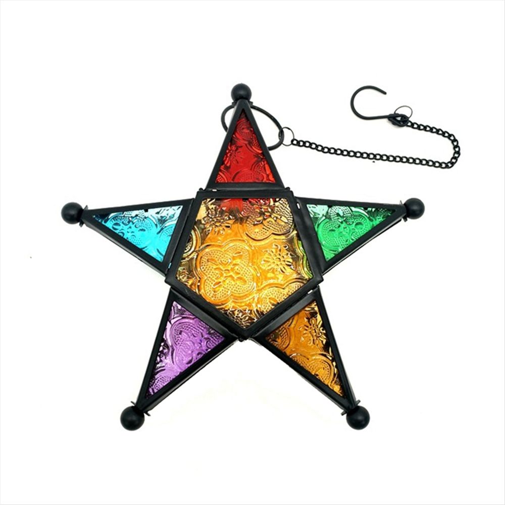 Hanging Candle Lantern,Moroccan Style Glass Five-Pointed Star Shaped Tealight-Holder for Wedding,Garden Y