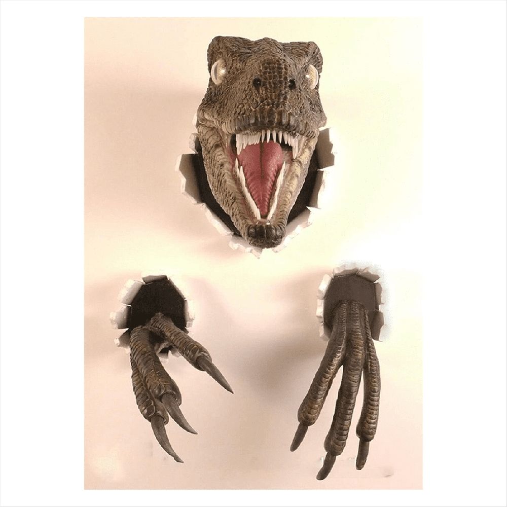 Velociraptor Statue Wall Resin Mount Dinosaur Head Sculpture Wall Hanging Ornament for Indoor and Outdoor Dinosaur