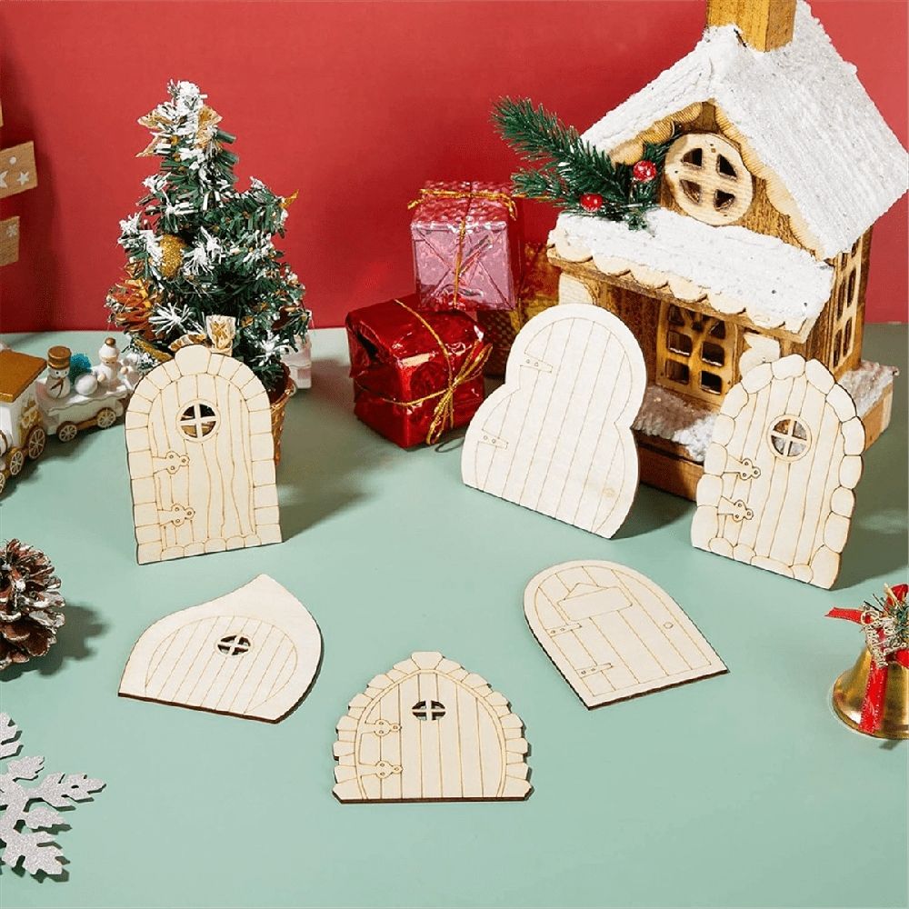 48 Pcs Fairy Door Wooden Garden Doors Craft Mini Window Fairy House Kit Unfinished Miniature Door Unpainted Fairy Window