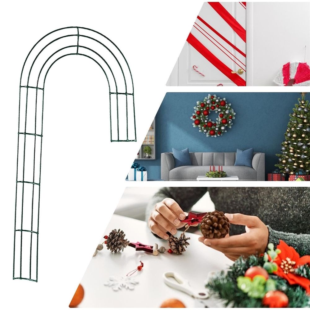 2 Pcs Christmas Candy Cane Wire Wreath Frame, Christmas J Shaped Candy Cane Wreaths Wire Frame For Garden Walkway And Other Outdoor Areas