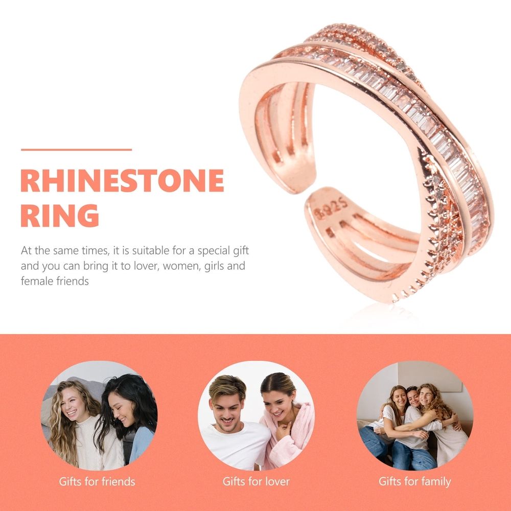Adjustable Rings Women Rhinestone Geometric Rose 1Set for Special Occasions
