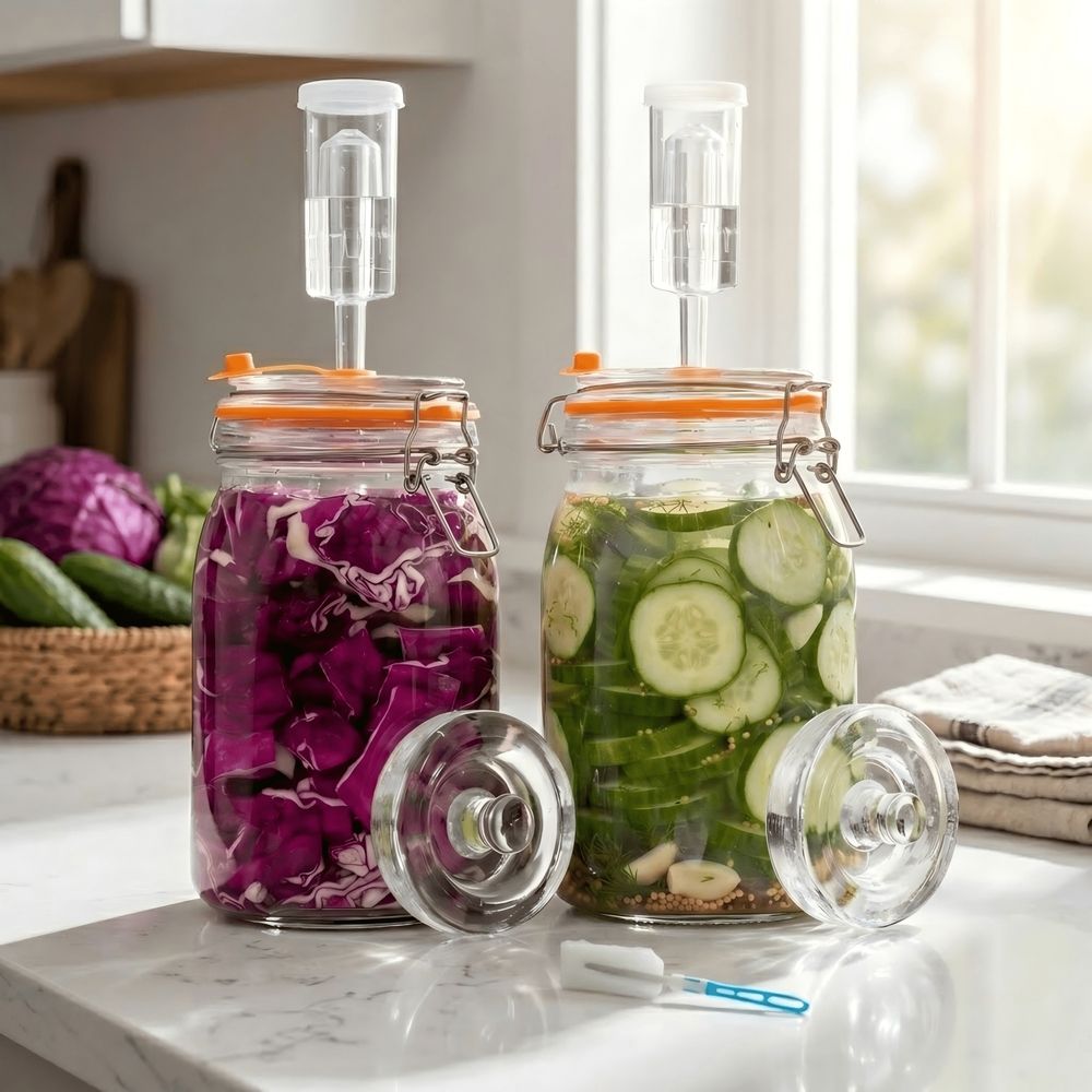 2 Pack Glass Fermentation Jars 1.5 Lite, Mason Jars for Pickling Kimchi Sauerkraut