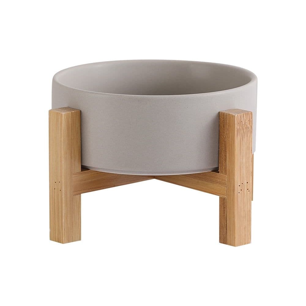 Elevated Ceramic Cat & Dog Bowl with Non-Slip Wooden Stand for Pets, Solid