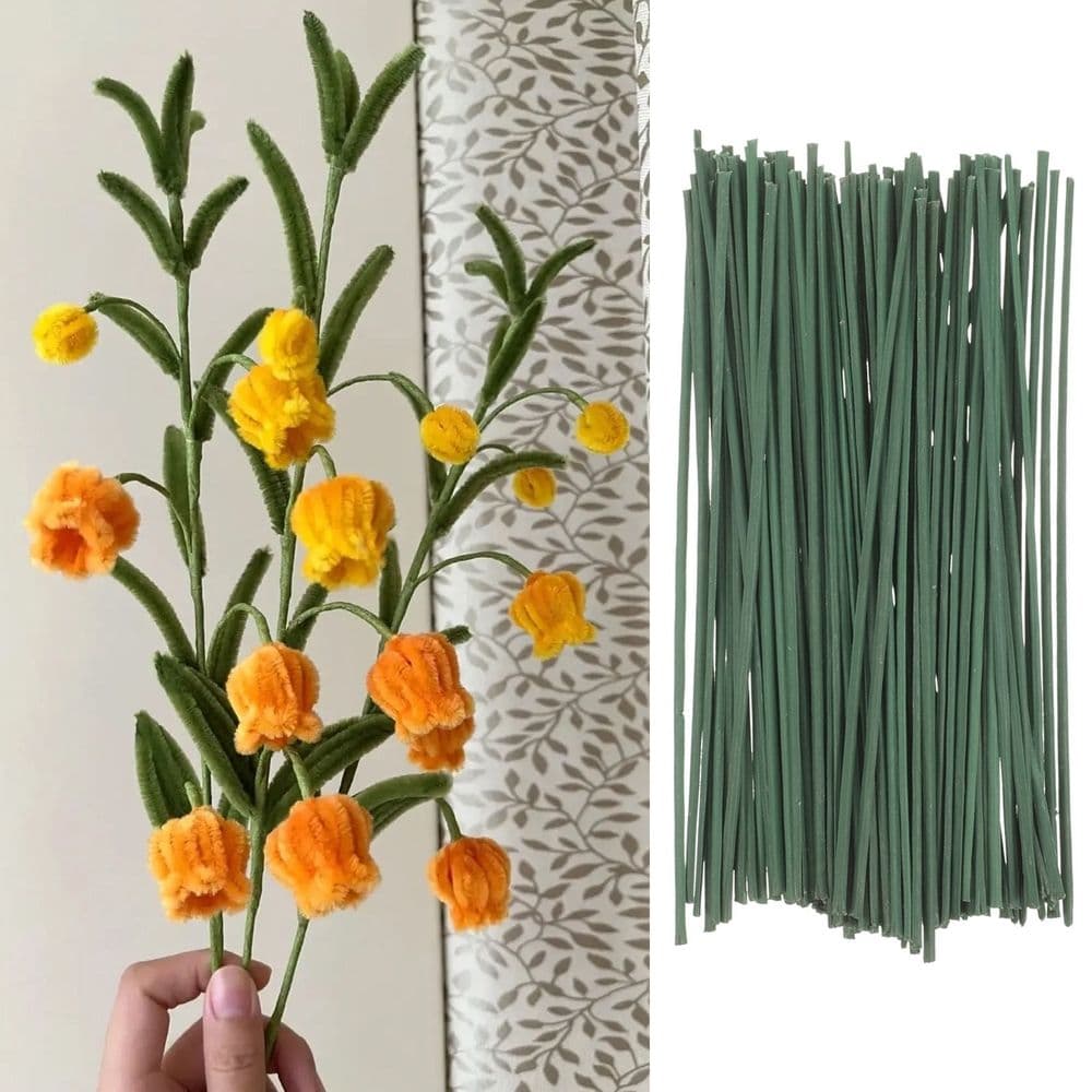 Floral Stem Wire Metal Rods for Artificial Flower Arrangements 100 Piece Green