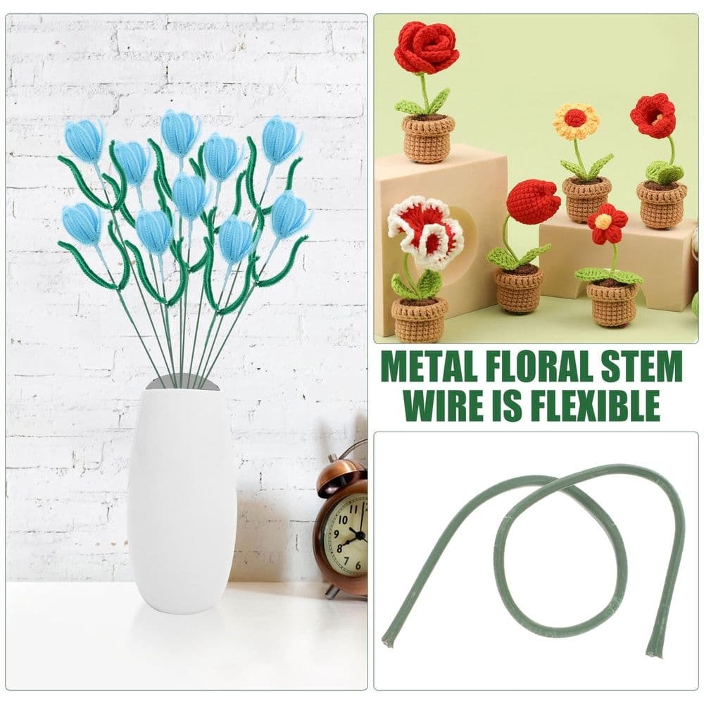 Floral Stem Wire Metal Rods for Artificial Flower Arrangements 100 Piece Green