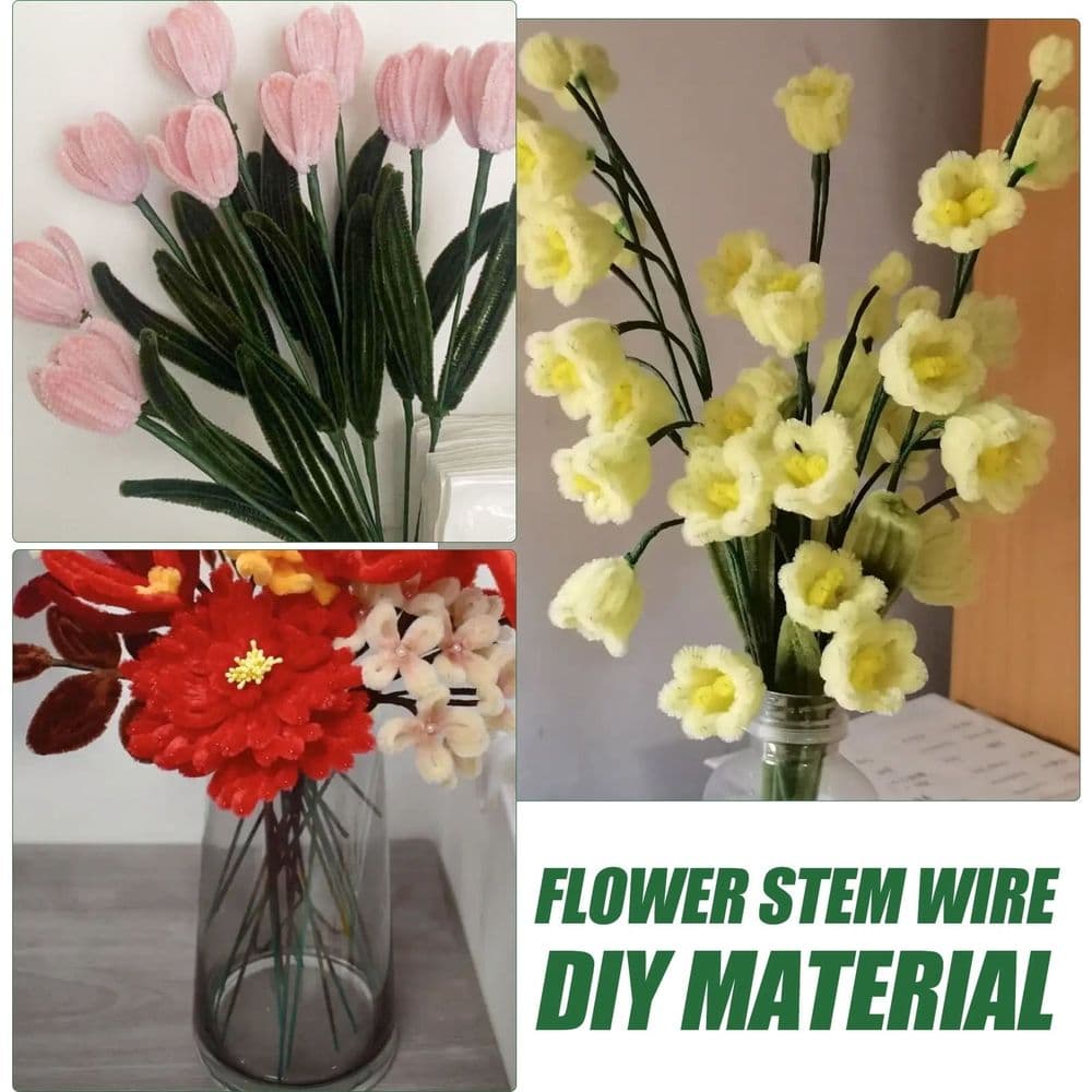 Floral Stem Wire Metal Rods for Artificial Flower Arrangements 100 Piece Green