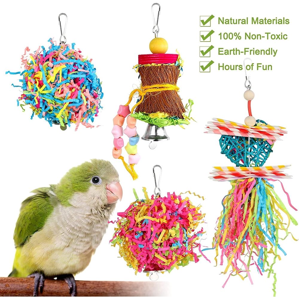 4 Pack Bird Shredder Toys Small Parrot Chewing Toys Parrot Cage Foraging Hanging Toy for Small Bird Parakeets Parrotlets Lovebirds CockatielsB