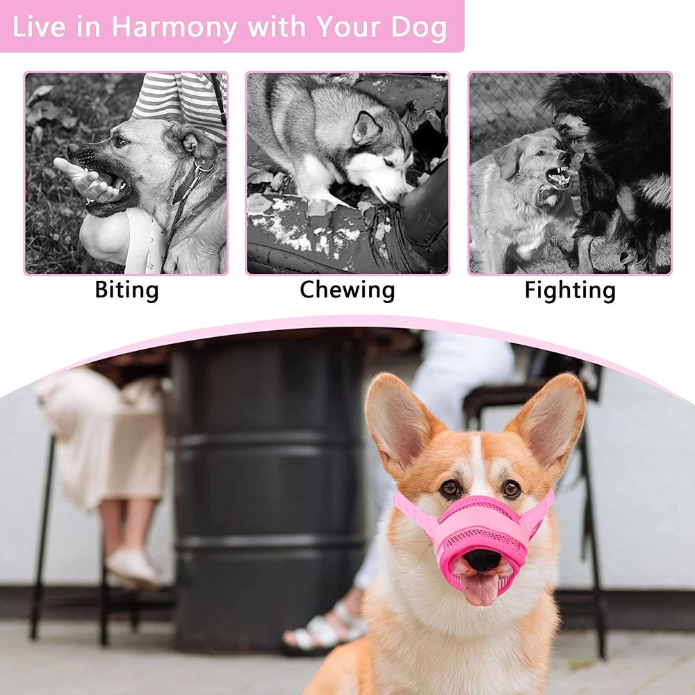 Dog Muzzle Anti Biting, with Comfortable Mesh Soft Fabric and Adjustable Strap, Suitable for Small, Medium Dogs