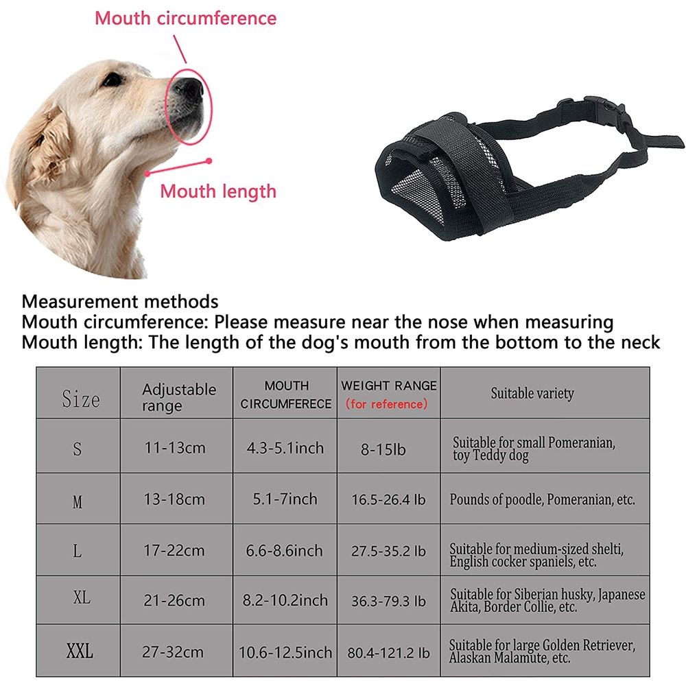 Dog Muzzle Anti Biting, with Comfortable Mesh Soft Fabric and Adjustable Strap, Suitable for Small, Medium Dogs