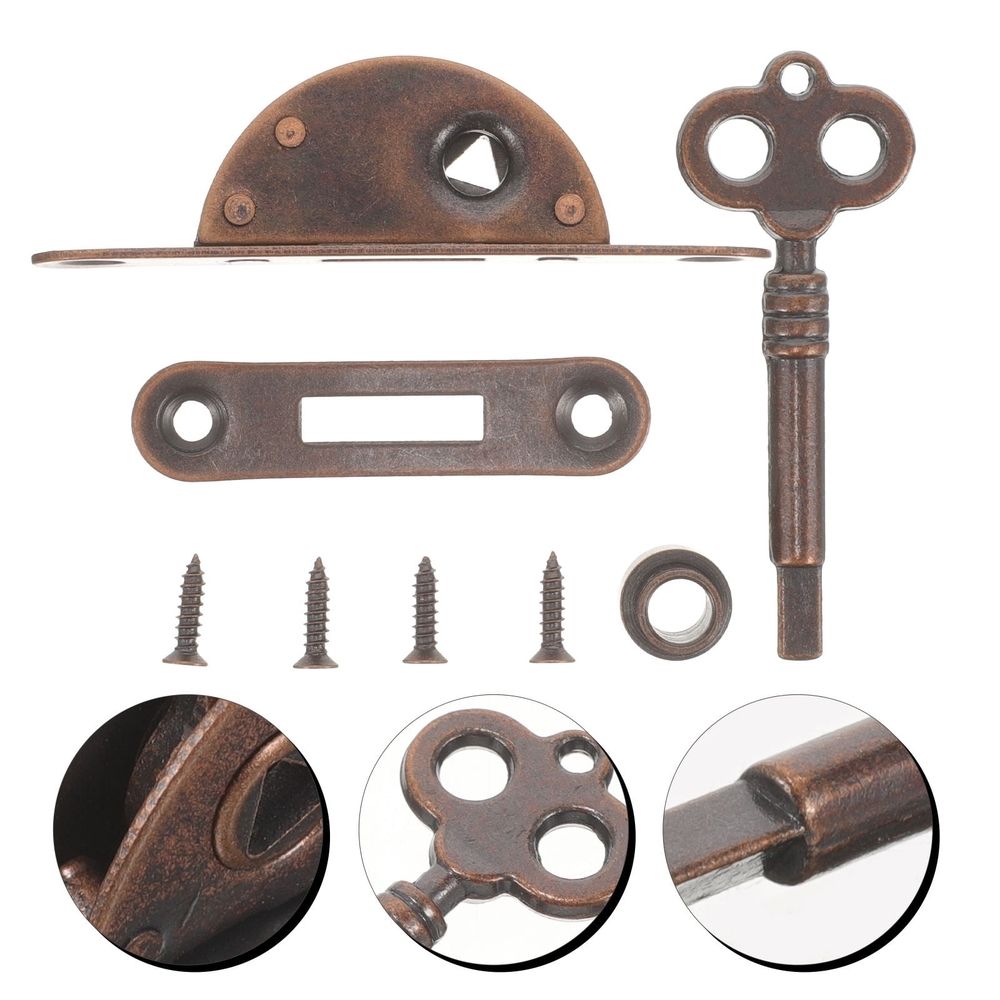 Vintage Iron Cabinet Lock Set with Key, Light Brown Security Lock for Desk Drawer and Furniture