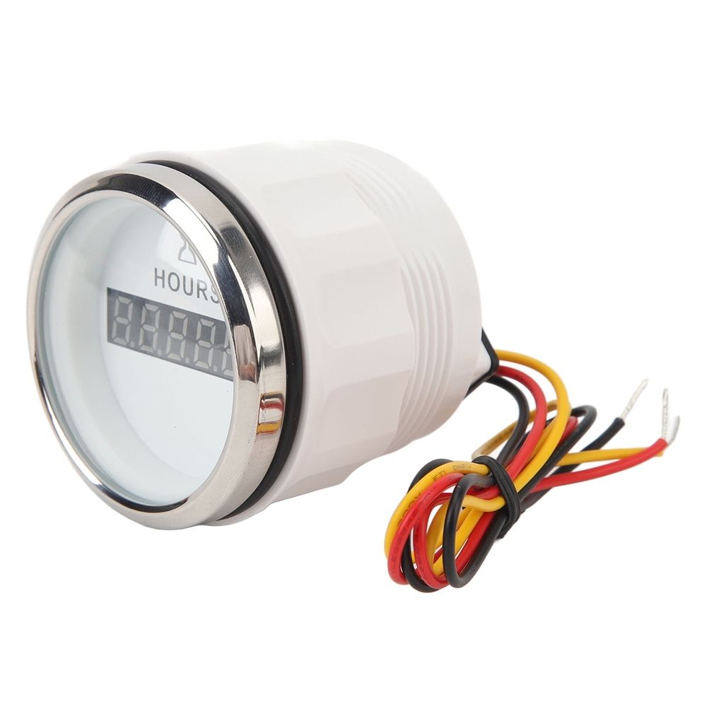 Hour Meter Gauge Digital Hour Meter, High Precise Boat Engine Hour Meter for RVs Yachts White Dial Silver Bezel