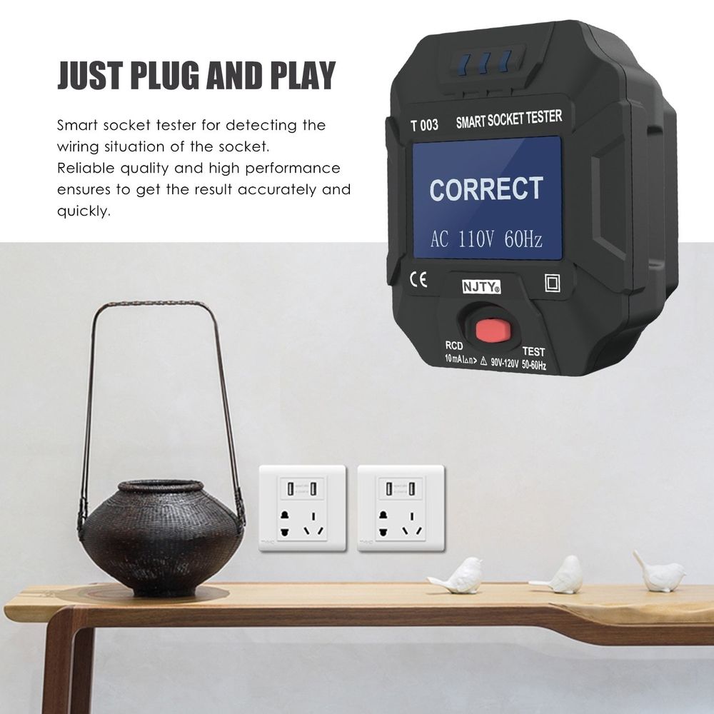 Socket Tester Digital Socket Tester LCD Display Circuit Polarity Finder for Home Safety US Plug