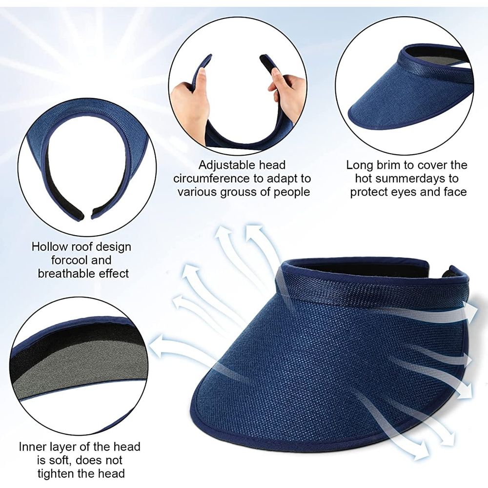 Sport Clip on Visor Adjustable Visor Hat One Size Cap with Visor Cloth Covered Brim Head Sun Visor for Women Men Golf Tennis Baseball
