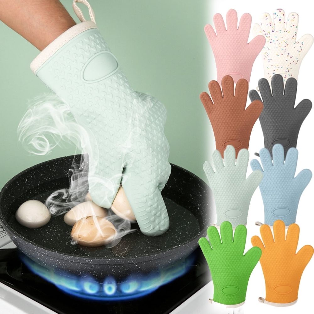 BBQ Gloves, Silicone Oven Mitts - Grilling Gloves Heat Resistant Gloves Handle Hot Food Non-Slip Waterproof Kitchen Gloves for Barbecue, Cooking, Baking, Smoker