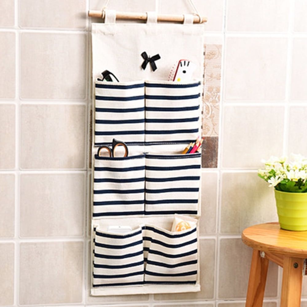 Hanging Pocket Organizer Wall Hanging Pocket Storage Bag 6/8 Pockets Over The Door Linen Cotton Fabric Waterproof Organizer Babyroom Bedroom Bathroom