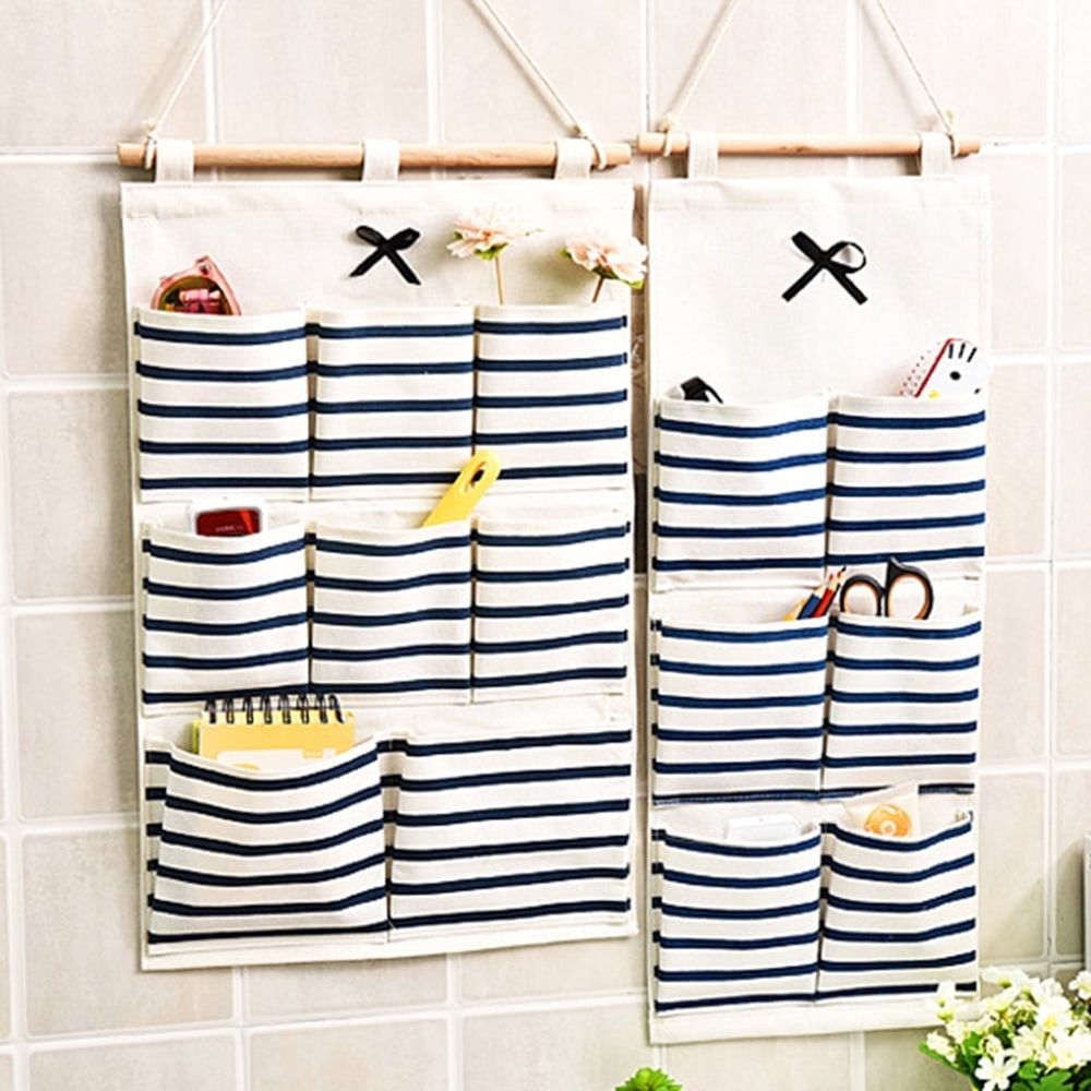 Hanging Pocket Organizer Wall Hanging Pocket Storage Bag 6/8 Pockets Over The Door Linen Cotton Fabric Waterproof Organizer Babyroom Bedroom Bathroom