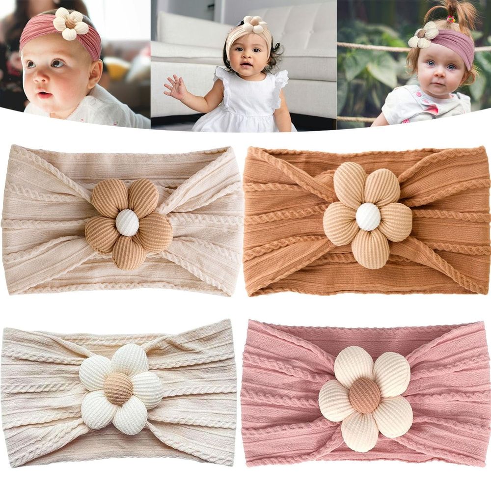 4PCS Baby Flower Headbands Newborn Baby Bows for Infant Girl Flower Nylon Infant Hair Bows for Newborn Infant Toddler for Kids