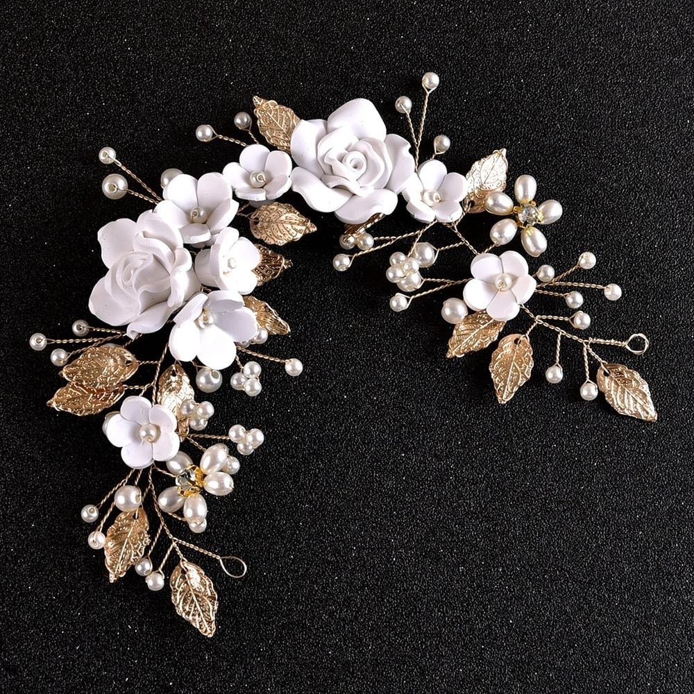 Flower Bride Wedding Hair Vine Pearl Bridal Headband Rhinestones Hair Breath Accessories for Women and Girls