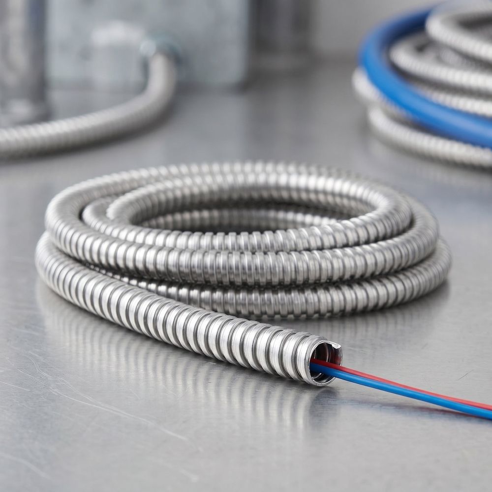 Flexible Stainless Steel Conduit, Plated Silver, Smooth Surface, Vibration Resistant, Home Wiring