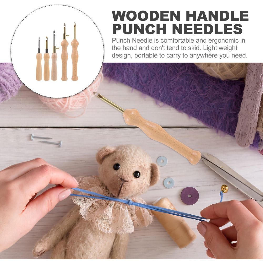 Sewing Embroidery Punch Needle 5pcs Wood Assorted Color Beginners