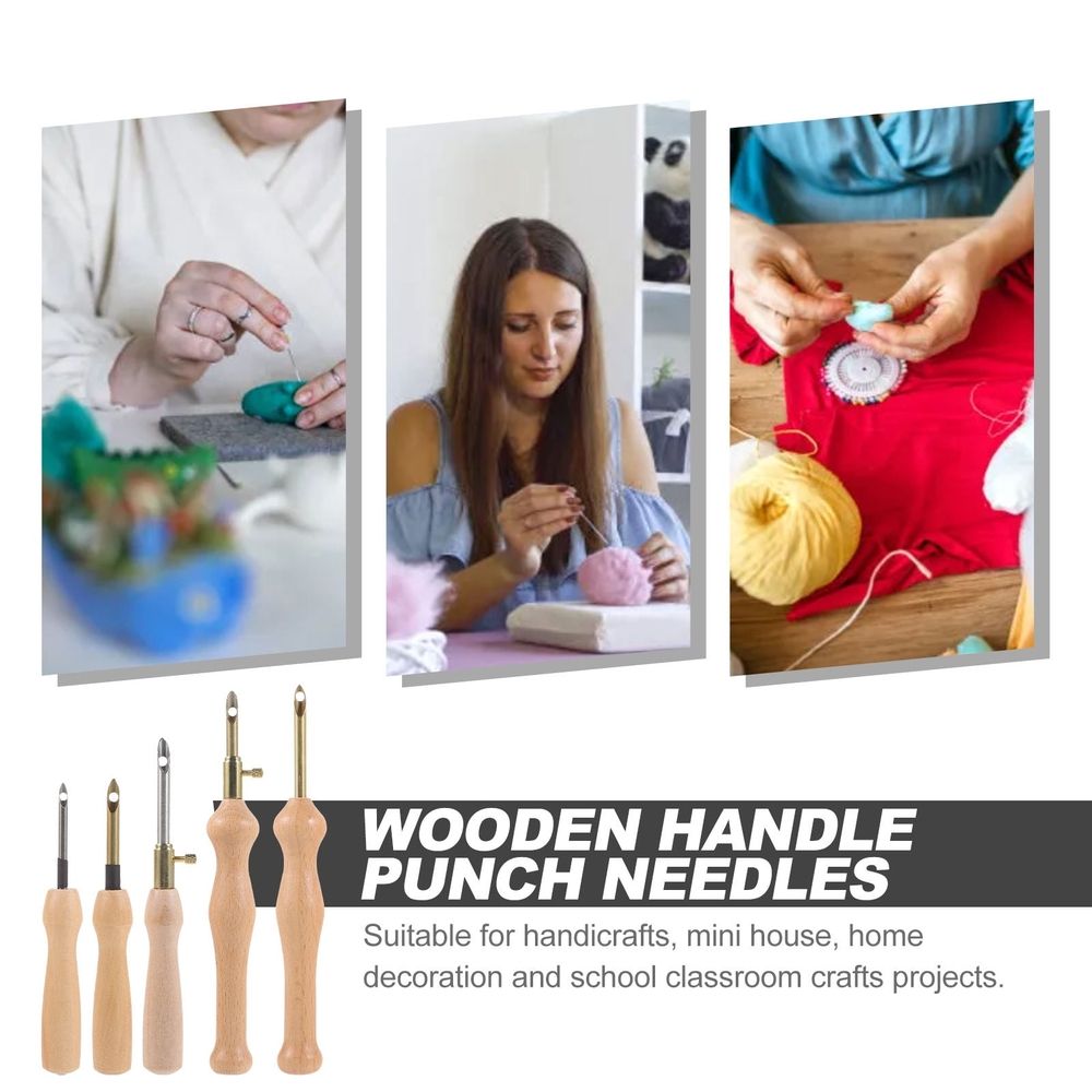 Sewing Embroidery Punch Needle 5pcs Wood Assorted Color Beginners