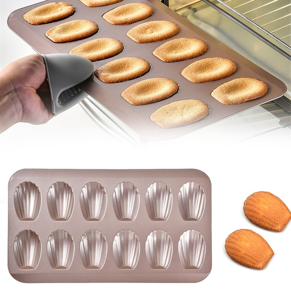 Nonstick Madeleine Pan, 12-Cavity Madeleines Mold Cookie Tray, Stainless Steel Bakeware, Warp Resistant Shell Madeleine Mold - Cake & Cookie Tray for Baking