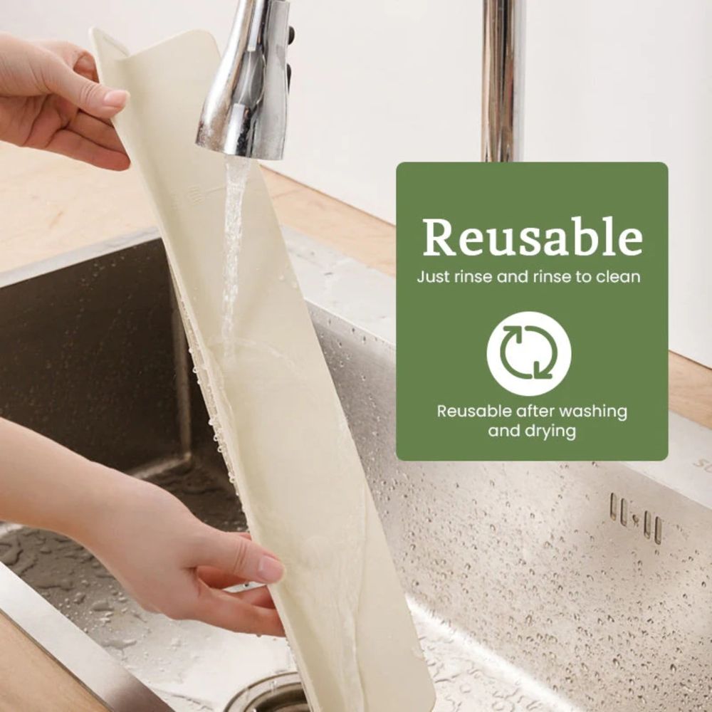 Silicone Sink Splash Guard, Water Barrier for Sink, Non-Slip Strong Suction Splash Protector, Durable & Easy Clean Splash Guard for Sink, Dishwasher Safe