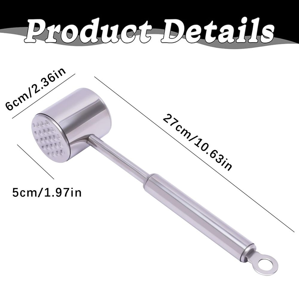 304 Stainless Steel Meat Mallet, Dual-Sided Meat Tenderizer Hammer with Hanging Hook for Steak, Beef & Chicken