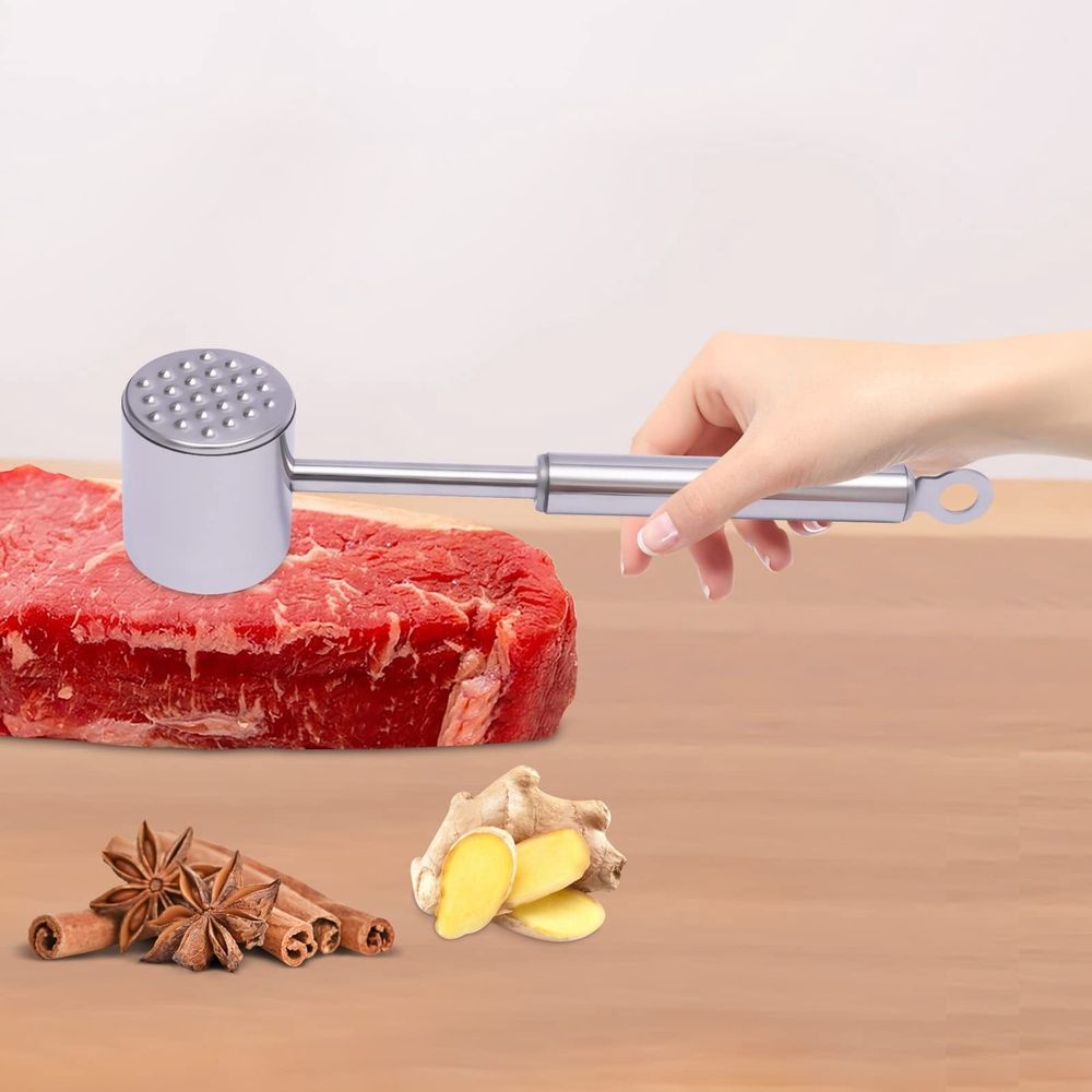 304 Stainless Steel Meat Mallet, Dual-Sided Meat Tenderizer Hammer with Hanging Hook for Steak, Beef & Chicken