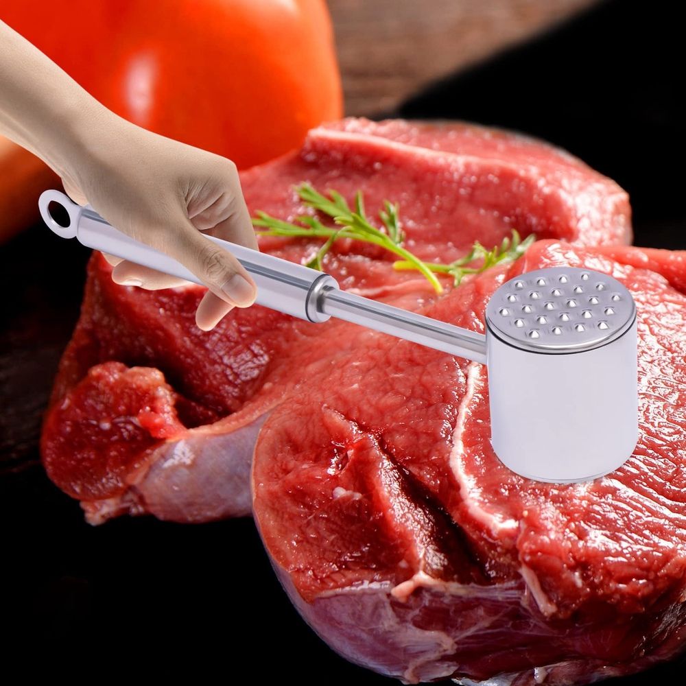 304 Stainless Steel Meat Mallet, Dual-Sided Meat Tenderizer Hammer with Hanging Hook for Steak, Beef & Chicken