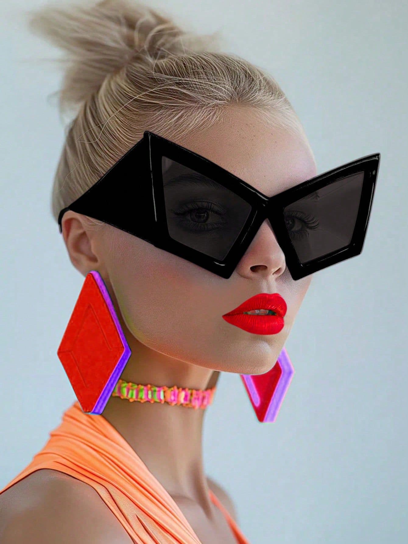 Cat Eye Sunglasses Oversized Retro Rose Red Stylish Glasses