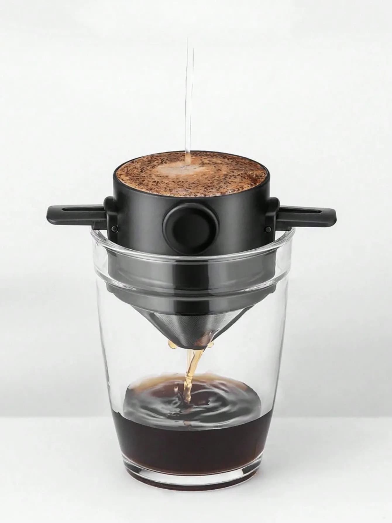 Stainless Steel Coffee Filter Portable Foldable Design With Handle Black