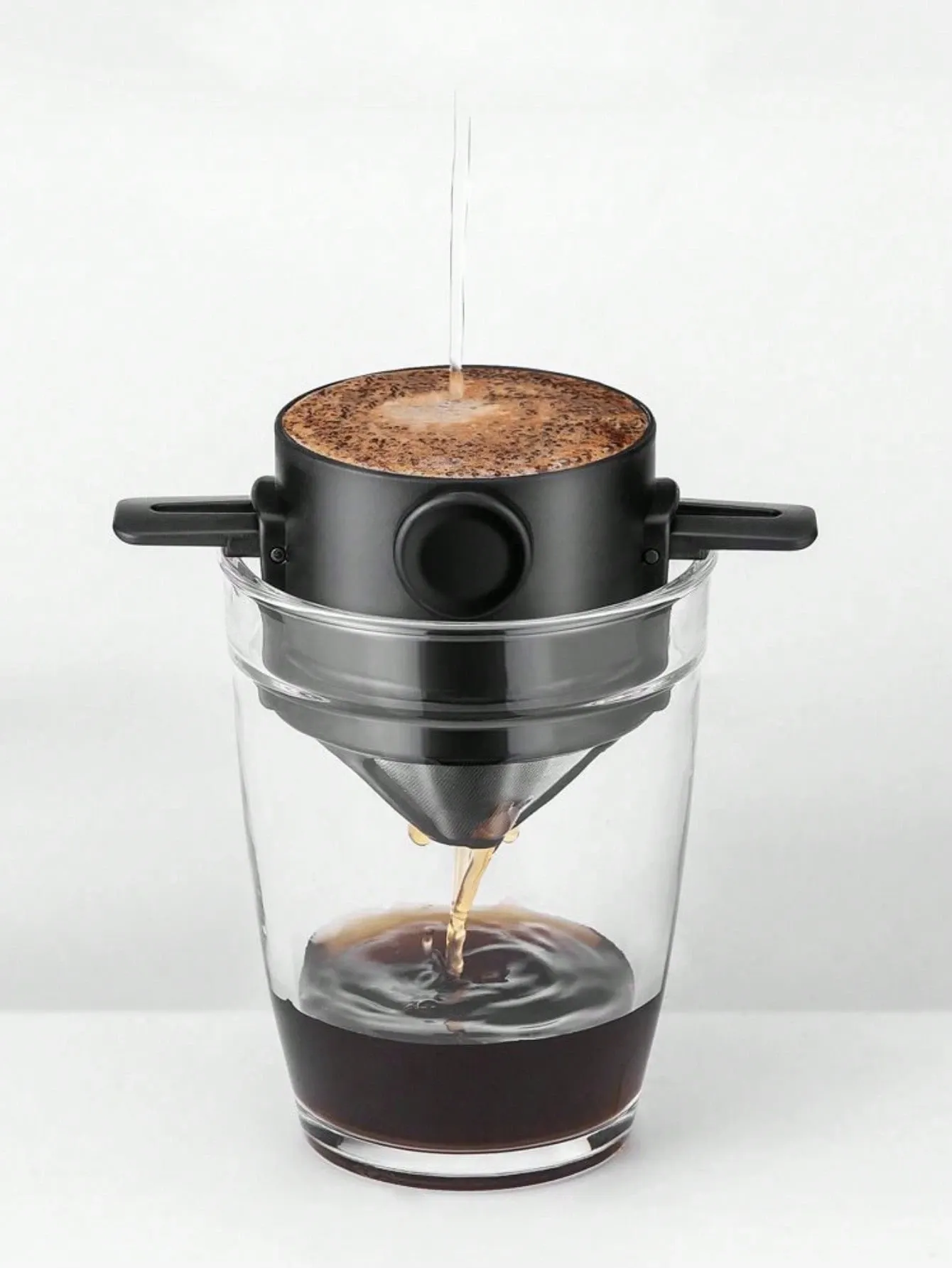 Stainless Steel Coffee Filter - No Paper Needed, Portable Foldable Design With Handle - Drip Filter Cup For Home & Travel Black 1Pcs