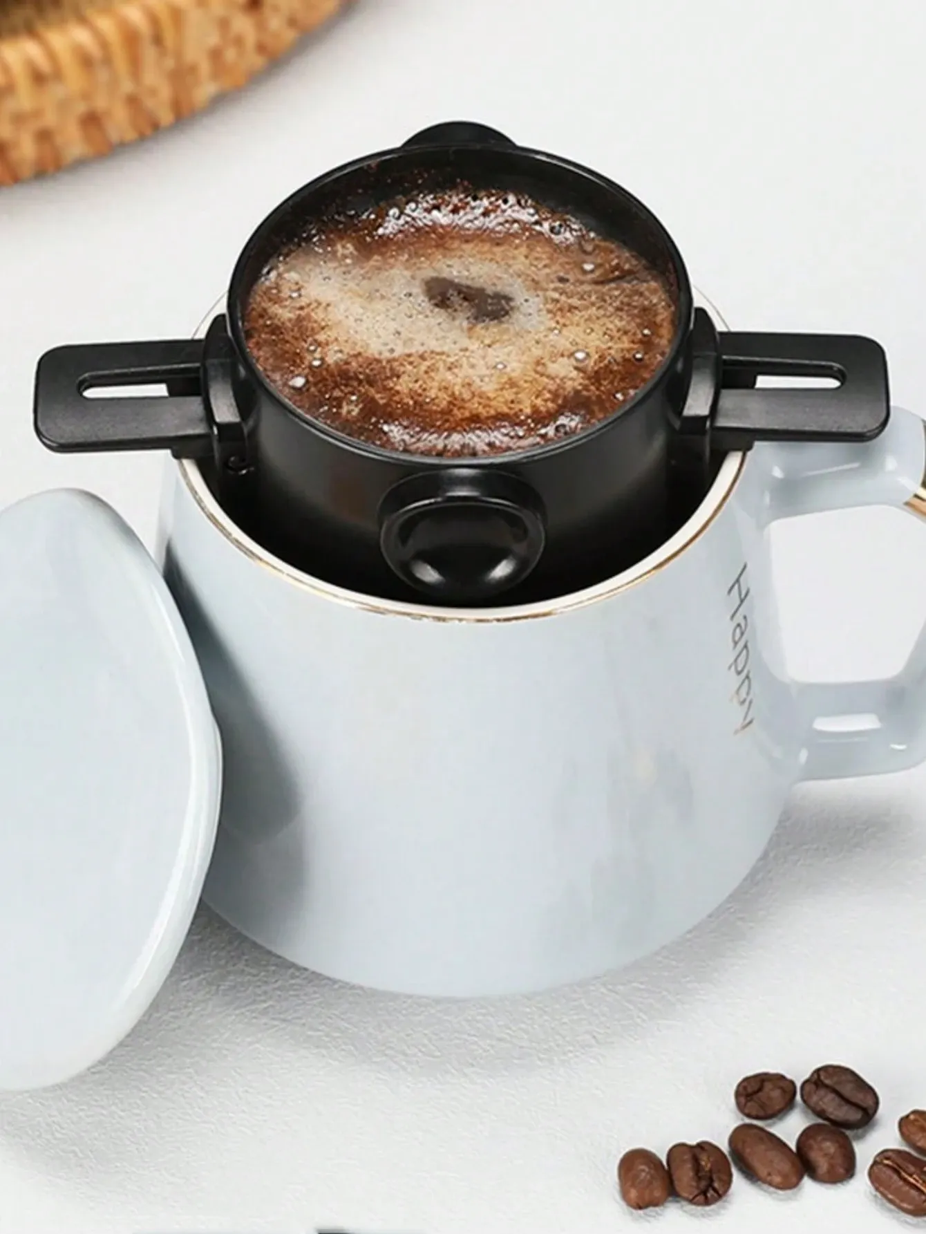 Stainless Steel Coffee Filter - No Paper Needed, Portable Foldable Design With Handle - Drip Filter Cup For Home & Travel Black 1Pcs