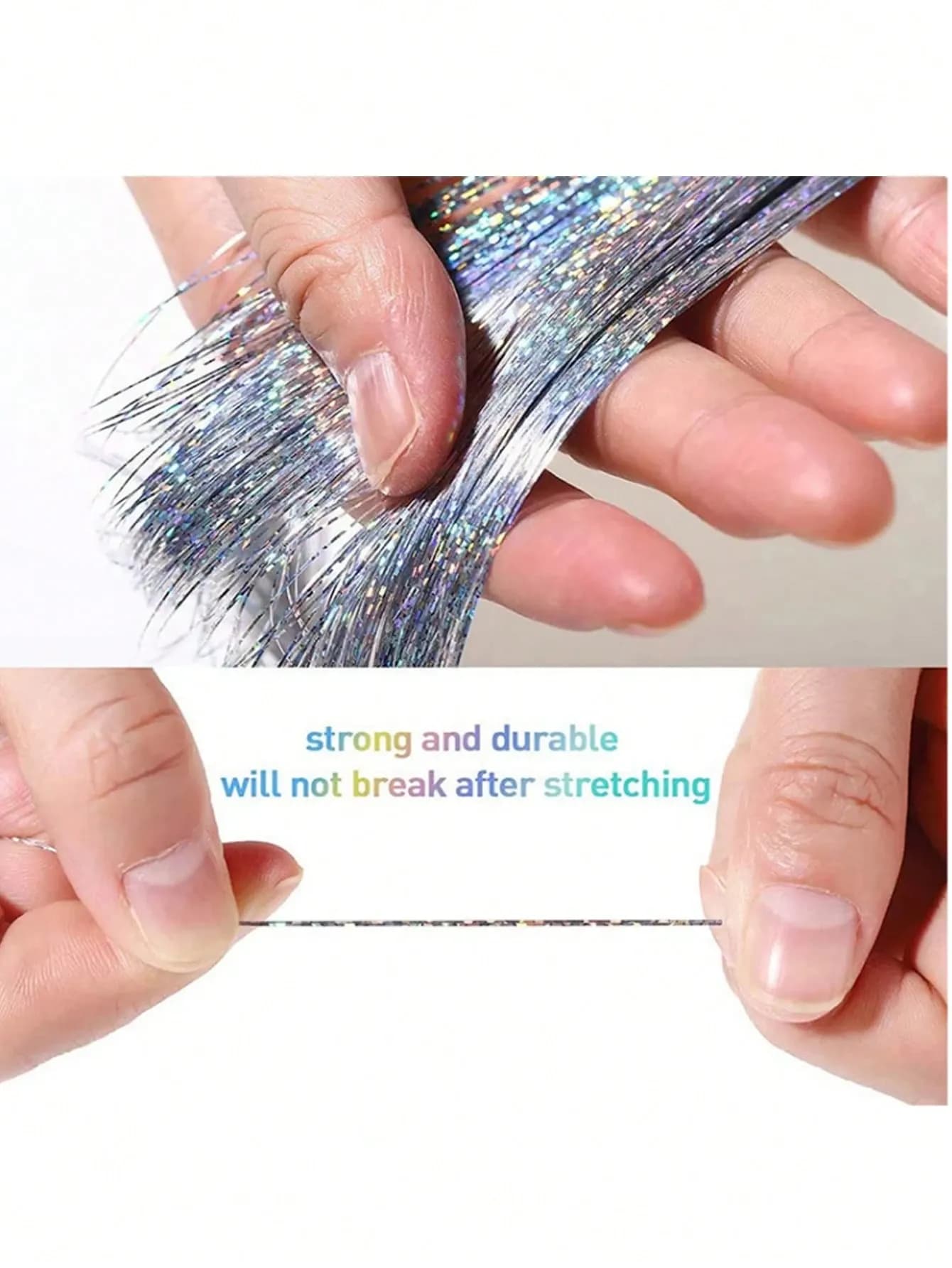 Clip-In Hair Extensions 20 Inch Glitter Tinsel 12 Piece Synthetic Hair Accessories for Women Gold