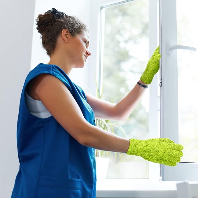 3 Pairs Microfiber Plant Dusting Gloves Leaf Cleaning Gloves for Indoor Plants, Blinds, Furniture, House (Small,Green Yellow, Water Blue, Pink)