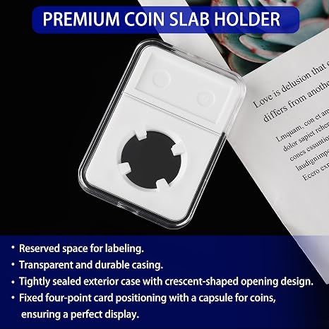 10-Pack 24mm Coin Slab Display Holder, Clear Acrylic Storage Case for Liberty, Barber, Standing Liberty, and Other 24mm Coins, Four-Point Fixation Coin Collection Box