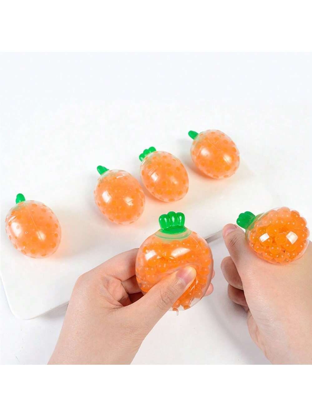 5Pcs Carrot Shaped Squeeze Stress Relief Ball – Elastic Fruit Squeeze Toy for Adults, Vase Filler, Easter Egg Basket Filler
