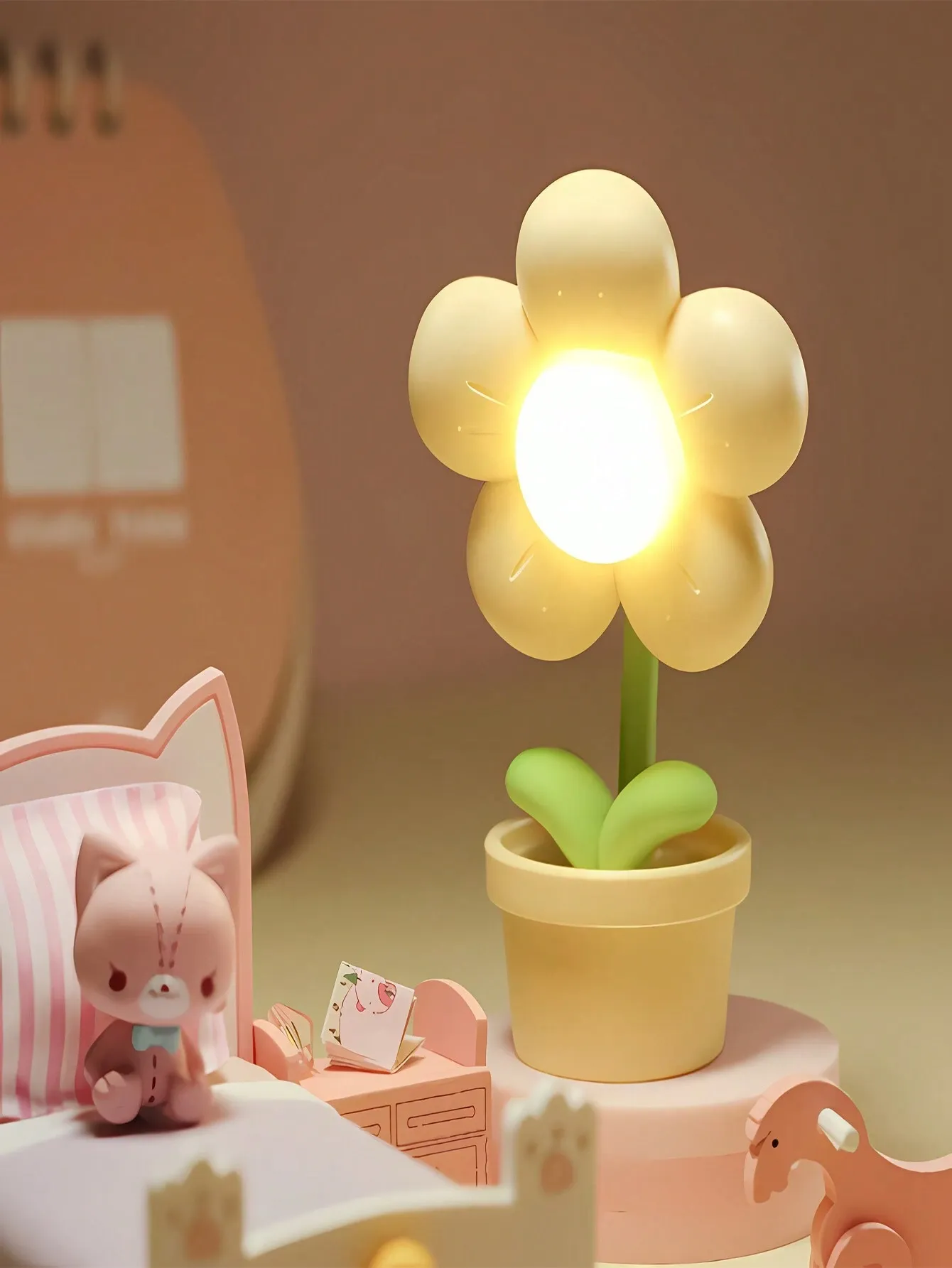 1PC New Fashionable Mini Flower Night Light – Cute Atmosphere Bedside Lamp, Creative Desktop Decor, Home Decor, Holiday Gift, Cartoon Ornament(Pink)