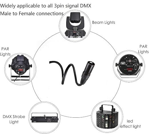 4 Pack 6.6ft 3 Pin DMX Cable, XLR Male to Female Signal Wire 110 Ohms for Stage Lighting & DJ Lights, Black