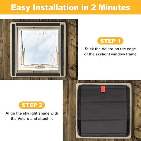 16×16 Inch RV Skylight Cover, Black Fabric Sunshade Insulator for Camper Roof Vent